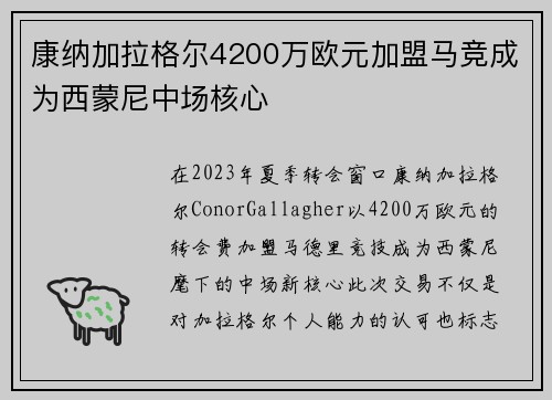 康纳加拉格尔4200万欧元加盟马竞成为西蒙尼中场核心